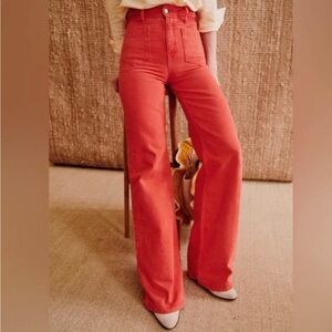 Sezane NWT Enrico High-Waisted Wide Leg Jeans Red - Size 36 (4)